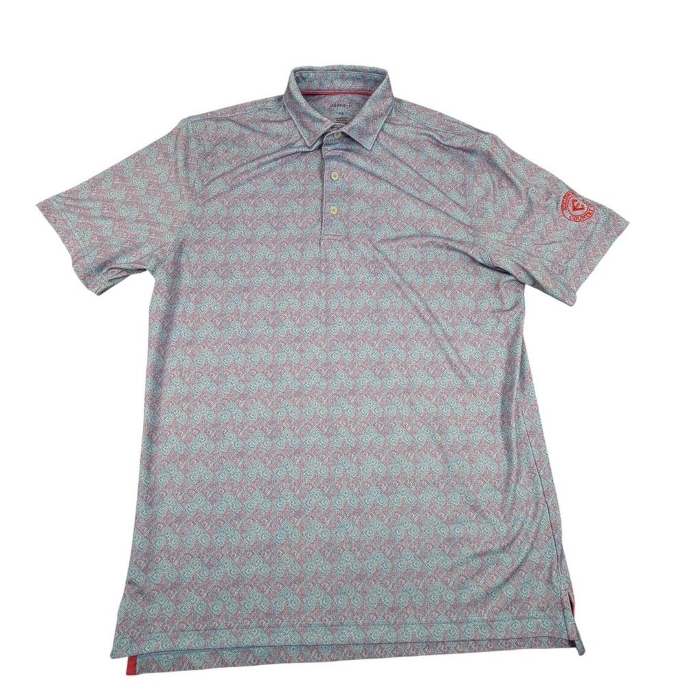 Johnnie-O Branson Polo Shirt Edgewood Country Club Geometric Print Blue Red M